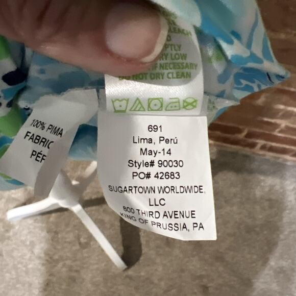 LILLY PULITZER ELIZA Sz LARGE Spa Blue Lets Cha Cha Pima Cotton Shirt Dress EXC - Picture 6 of 6